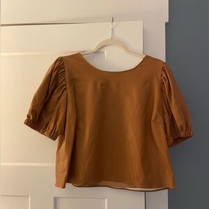 Amanda Uprichard Brown Puff Sleeve Top